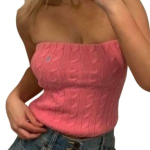 Ralph Lauren Cable knit logo cropped strapless sweater top